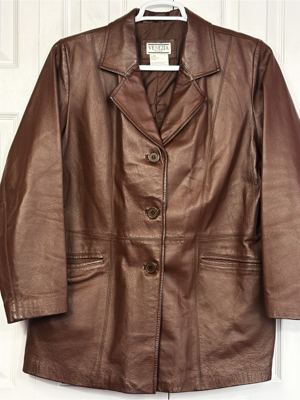 Vintage Venezia Vitale Brown Genuine Leather Three-Button Blazer Jacket 16W